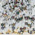 Mixed flatback pearls and AB rhinestones for DIY nail art and craft phone case decoration. - Half-Round Pearls Silver White Black AB Series - F