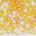 Mixed yellow AB flatback pearls and rhinestones set for DIY nail art, phone cases and craft decor. - Half Round Pearls Mixed Yellow & White AB Series - G
