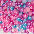Mixed AB color flat back rhinestones semi-circular pearls DIY craft nail art beads set - Half Round Pearl Mix (Rose Red & Blue AB Series - R)