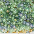 Mixed green flatback pearls and rhinestones for DIY nail art and phone case decoration. - Half Round Pearls Mixed Green Gray Series - J