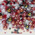 Mixed AB flatback rhinestones and half round pearls DIY craft set for nails phone case decor. - Half Round Pearls Mixed Red Black AB Series - K
