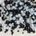Mixed black white pearls flatback rhinestones AB crystal DIY nail art craft accessories. - Half Round Pearl Mix (Black & White Series - T)