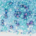 Mixed blue AB flatback pearls and rhinestones set for DIY nail art and craft decoration. - Semicircle Blue AB Iridescent Pearls - 08
