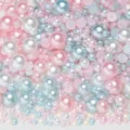 Mixed flatback pearls and AB rhinestones set for DIY nail art, phone cases, and crafts decor. - Half Round Artificial Pearls, Pink, White & Blue Series 02