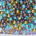 Colorful mixed flatback half-round pearls and rhinestones for DIY nail art and crafts. - Semicircle Blue, Purple and Gold Pearls - 09