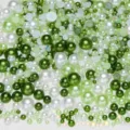 Mixed green flatback pearls and rhinestones set for DIY nail art, phone cases, and crafts decor. - Half Round Artificial Pearls, Green & White Series 04