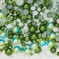 Mixed Flatback Pearls Rhinestones Green DIY Craft Nail Art Phone Case Decor 100c - Semicircle Iridescent Green and White Pearls - 05