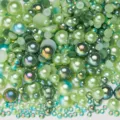 Mixed green flatback pearls and AB rhinestones DIY nail art crafts decoration materials SKU - Semicircle Green AB Iridescent Pearls - 06