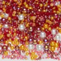 Mixed flatback pearls and AB rhinestones for DIY nail art, phone case, and craft decoration. - Half-Round Pearl Beads (Yellow, White & Red Series, 10mm)