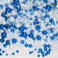 Mixed AB flatback rhinestones and half pearls set for nail art DIY craft phone case. - Semicircle Pearls Dark Blue & White AB Series - 14