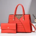 Red fashion women handbag set with leopard and diamond pattern patchwork, large capacity tote bag. - Red