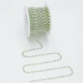 Green rhinestone pearl chain roll for clothing bags phone case DIY craft decoration details - 3mm 0.9 Meters/Pack / 14 Silver Base Half Pearl & Light Green Rhinestone