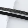 Rhinestone trim and black suede cord detail shot, perfect for DIY garment and craft design. - 1m / 4 Rows of Rhinestones (10mm)