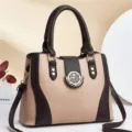 Stylish women handbag two-tone shoulder crossbody bag daily commute chic PU leather tote bag - Apricot