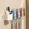 Wandmontierter Zahnbürstenhalter mit bunten Bechern, bohrfreier Badezimmer Organizer. - Farbige Becher (Drei) / Creme