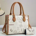 Fashionable women's printed tote bag with matching purse, stylish and spacious design. - Cream & Earth Yellow