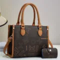 Stylish large capacity monogram tote bag with matching card holder for women daily use. - Coffee/Yellow