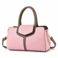 Roze bruine colorblock Boston handtas detail, elegante PU lederen schoudertas. - 30,5*12*17 / Roze