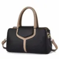 Details van de dames Boston handtas, stijlvolle kleurenblok PU lederen schoudertas. - 30,5*12*17 / Zwart