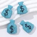 Blauer Strass Geldbeutel Anhänger Detailansicht, handgemachte DIY Perlen 3D Zubehör. - 35x25mm / Seeblau