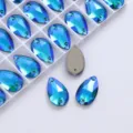 Blue teardrop glass rhinestone crystals with double holes for DIY jewelry clothing sewing accessories - Peacock Blue AB