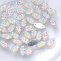 Horse eye resin rhinestones with two holes, AB colorful flatback DIY craft apparel accessories. - Marquise / 48 Pieces/Pack (7x15mm) / White AB