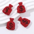 Rote Strass Geldbeutel Charms DIY perlenbesetzte Anhänger 4er Set für handgemachten Schmuck. - 35x25mm / Rot