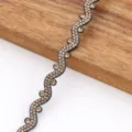 Crystal rhinestone felt trim wave strip for DIY garment accessory detail showcase - Large Circular Wavy Rhinestone Trim - 0.9cm Wide