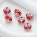 Perles Shamballa en argile strass rouge en gros pour fabrication de bijoux DIY. - Rouge