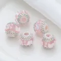 Perles grand trou en strass cristal rose accessoires de bijoux DIY pour artisanat - Rose