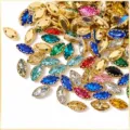 Colorful marquise rhinestone claw buttons with gold metal base for DIY clothing sewing. - 4mm*8mm, 100 Pcs/Bag / Random Mixed Colors