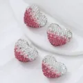 Gradient pink rhinestone heart beads, soft clay charm for handmade DIY jewelry making accessories. - Pink & White
