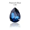 Pfauenblau Tropfen Kristall Strassstein mit Silber Klauenfassung fur DIY Kleidung - 13*18mm, 12 Stück/Packung / 06 Loch Blau