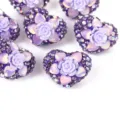 Cuentas de estrás con flor de arcilla en forma de corazón morado para accesorios de joyería DIY. - 23mm / 03 Púrpura