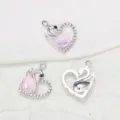 Silver tone swan heart pendant with pink crystal and clear rhinestones for jewelry making DIY - Pink