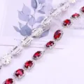 Oval rhinestone chain crystal diamond claw chain for garment belt shoe decoration accessories - 05 Silver Base Red