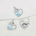 Alloy swan heart crystal pendant with shimmering rhinestones, cute DIY jewelry making charm. - Lake Blue