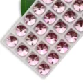 Pink round glass sew-on rhinestones with dual holes in tray, perfect for DIY crafts apparel. - 18mm 20 Pieces/Pack / Pink