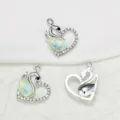 Swan heart rhinestone pendant alloy opal crystal charm DIY jewelry making accessories - Lemon Yellow