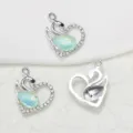 Swan heart rhinestone pendant charm, alloy crystal teardrop jewelry making DIY accessories. - Light Green