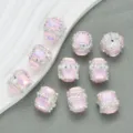 Perles en strass rose pour fabrication de bijoux DIY, perles de charme scintillantes accessoires. - 4 Pièces/Paquet (19mm) / Carré Rose