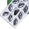 Grey axe shaped sew on glass rhinestones with double holes for DIY wedding dresses and apparel. - 16*27mm (12 pcs/pack) / 20 Transparent Gray