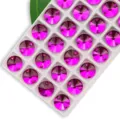 Magenta round glass sew-on rhinestones with double holes, sparkling crystal buttons. - 14mm 28 Pieces/Pack / Rose Red