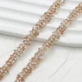 Chaîne de strass adhésive double face griffe cristal bande pour couture de vêtements DIY - 0,9 cm / 1 yard / 90 cm de long / SS14 Argenté champagne