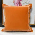 Orangefarbener Samt Kissenbezug mit silbernen geometrischen Linien für Sofa Dekoration - Klassisches Orange mit weißem Rahmen - abriebfester Samt bestickt