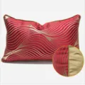 Modern red rectangular lumbar pillow with gold wavy pattern and detail view - 40x60cm Large Waist Pillow with PP Cotton Filling / Red
