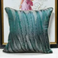 Cuscino decorativo con motivo a piume astratte verde e argento per divano del soggiorno. - 40x60cm (Grande Cuscino Lombare con Imbottitura in Cotone PP) / Verde Stile Profilo AB