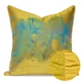 Lussuosa fodera per cuscino decorativo in stile cinese moderno con elegante ricamo dorato. - 40x60cm (Grande Cuscino Lombare con Imbottitura in Cotone PP) / Stile con cordoncino Giallo AB