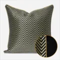 Funda de cojín negra y dorada con patrón de chevrón, funda de almohada decorativa de lujo. - 40x60cm Cojín Lumbar Grande con Núcleo de Algodón PP / Negro AB con ribete, patrón aleatorio