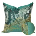 Lussuosa federa per cuscino stile cinese, elegante custodia teal con ricamo dorato fine. - 40x60cm (Grande Cuscino Lombare con Imbottitura in Cotone PP) / Verde Stile Senza Profilo AB